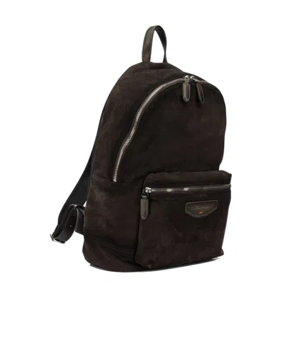 Santoni Suede Backpack Adjustable Straps Top Handle In Brown