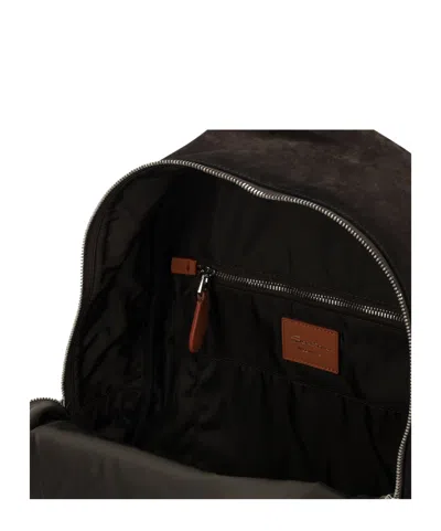 Santoni Suede Backpack Adjustable Straps Top Handle In Brown