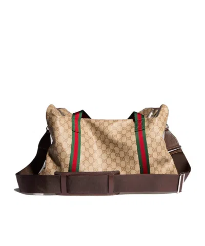 Gucci Medium Duffle Bag With Web In Brown