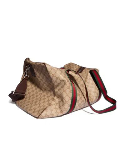 Gucci Medium Duffle Bag With Web In Brown