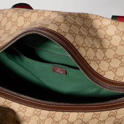 Gucci Medium Duffle Bag With Web In Brown