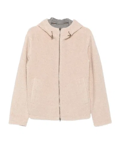 Herno Fleece-texture Hooded Jacket In Brown