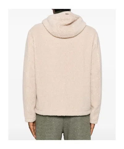Herno Fleece-texture Hooded Jacket In Brown