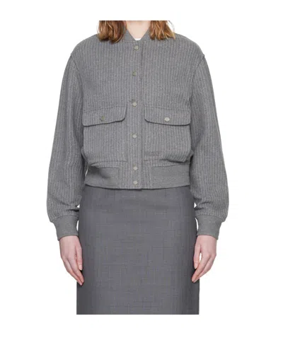 Mackage Juniper Chalk Stripe Cotton Blend Bomber Jacket In Gray