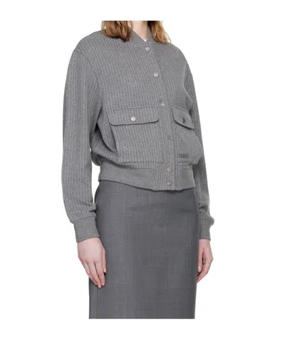 Mackage Juniper Chalk Stripe Cotton Blend Bomber Jacket In Gray
