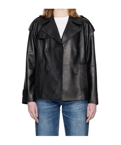 Mackage Black Dolores Double-breasted Leather Jacket In Black