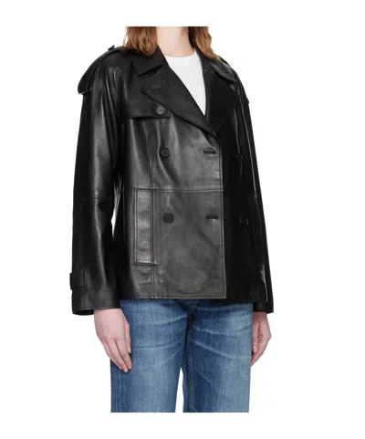 Mackage Black Dolores Double-breasted Leather Jacket In Black