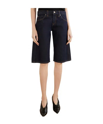 Khaite Kinga Mid-rise Straight-leg Shorts In Blue