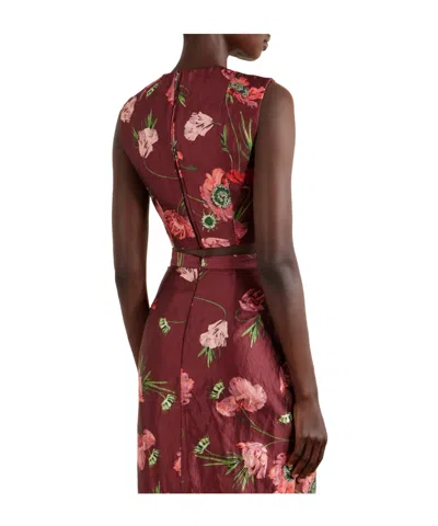 Erdem Floral-print Crinkled Satin Cropped Top In Burgundy