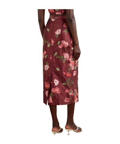 Erdem Floral-printed Satin Midi Pencil Skirt In Burgundy
