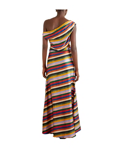 Staud Phare One-shoulder Draped Striped Silk-blend Satin Maxi Dress In Multi