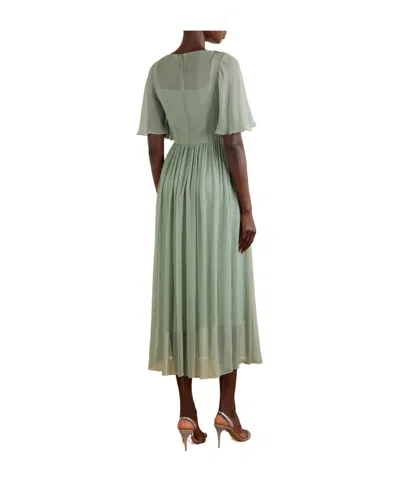 Erdem Embellished Silk Creponne Short Sleeve Midi Dress In Green