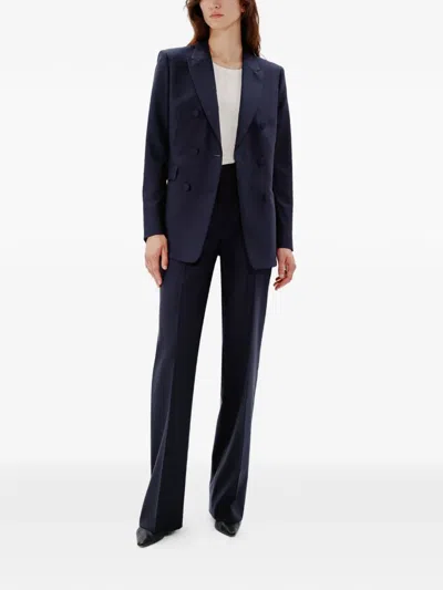 Another Tomorrow Flared Wool Trousers In Blue