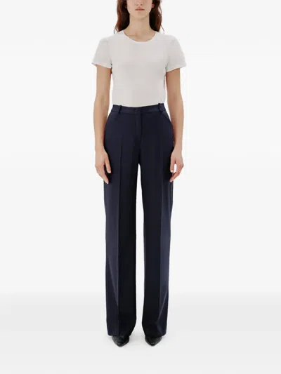 Another Tomorrow Flared Wool Trousers In Blue