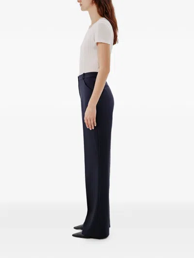 Another Tomorrow Flared Wool Trousers In Blue