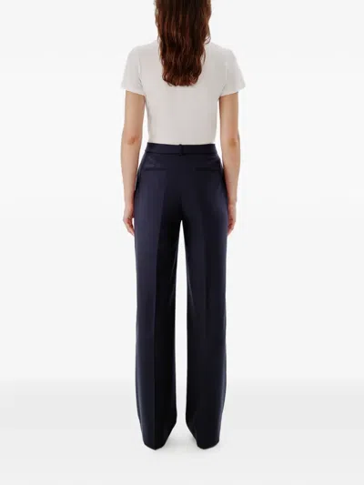 Another Tomorrow Flared Wool Trousers In Blue