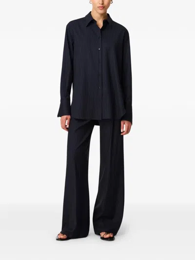 Another Tomorrow Pinstriped Wool-blend Shirt In Blue