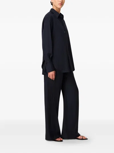 Another Tomorrow Pinstriped Wool-blend Shirt In Blue