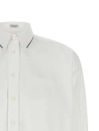 Brunello Cucinelli Women White Shirt With Classic Collar And Front Pockets In Cotton Woman In White