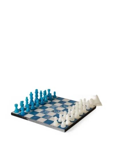 Cu I Seeyou Checkered Alabaster Chess Set In Blue