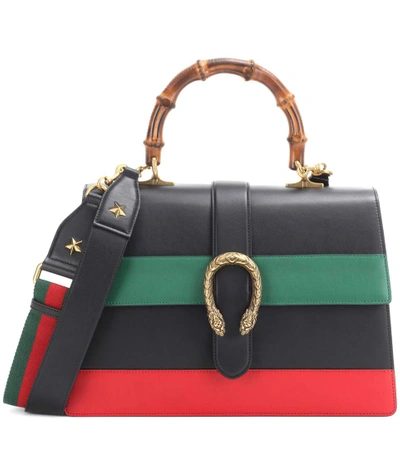 Shop Gucci Dionysus Stripe Large Leather Shoulder Bag In Black