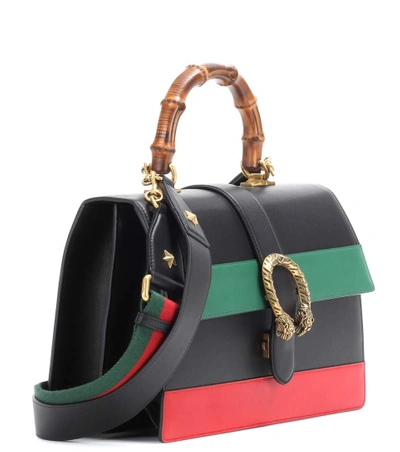 Shop Gucci Dionysus Stripe Large Leather Shoulder Bag In Black