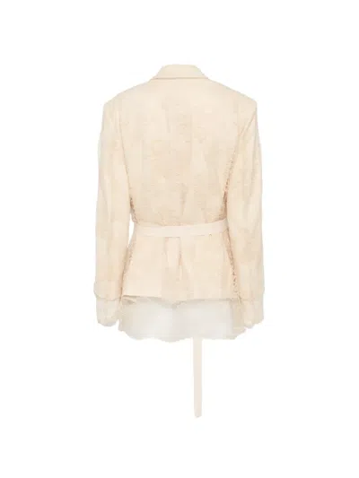Rame Lace-overlay Belted Jacket In Brown