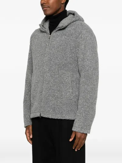 Herno Hooded Bouclé-effect Coat In Gray