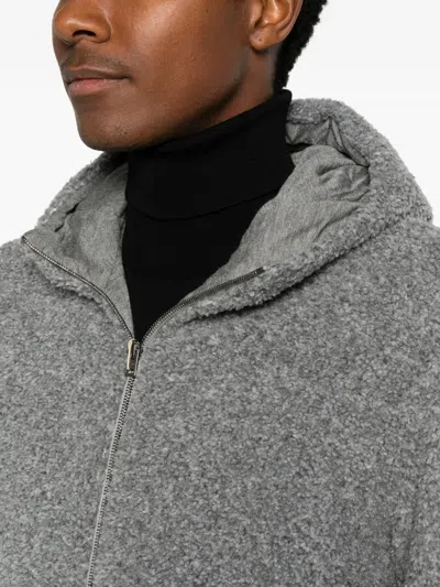 Herno Hooded Bouclé-effect Coat In Gray