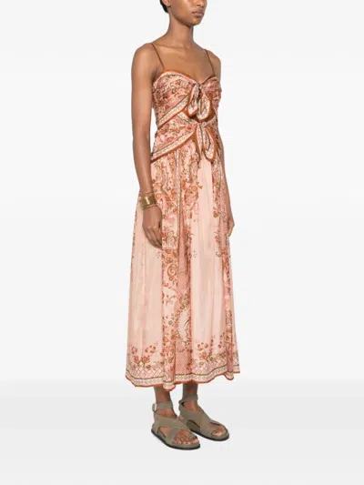 Zimmermann Womens Pink Paisley Floral Aster Scar Silk Midi Dress Xl In Brown