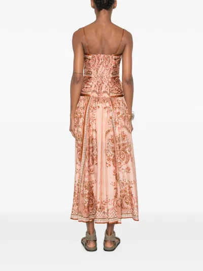 Zimmermann Womens Pink Paisley Floral Aster Scar Silk Midi Dress Xl In Brown