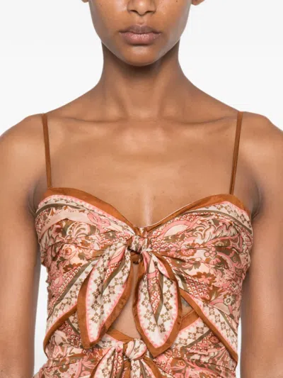 Zimmermann Womens Pink Paisley Floral Aster Scar Silk Midi Dress Xl In Brown