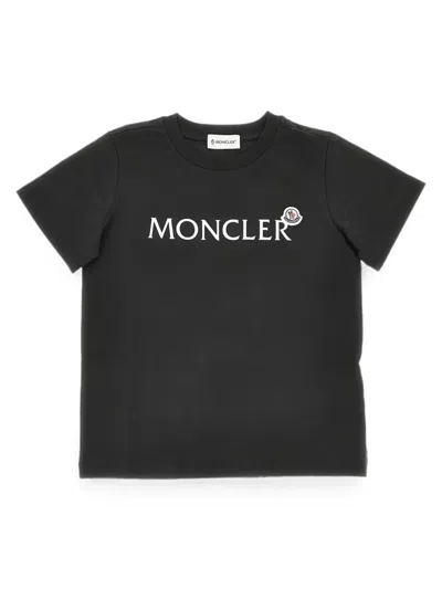 Moncler Cotton Jersey T-shirt With Logo Print Kids In Black