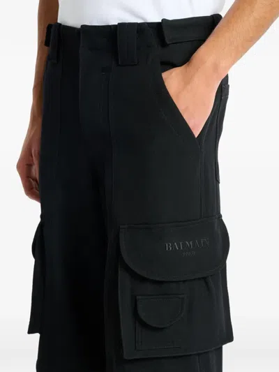 Balmain Wool Twill Cargo Pants In Black