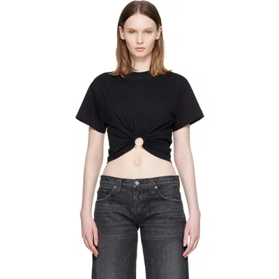 Rabanne Black Cotton Cropped T-shirt With Piercing