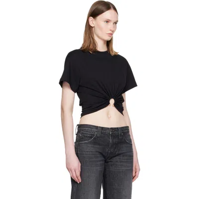 Rabanne Black Cotton Cropped T-shirt With Piercing