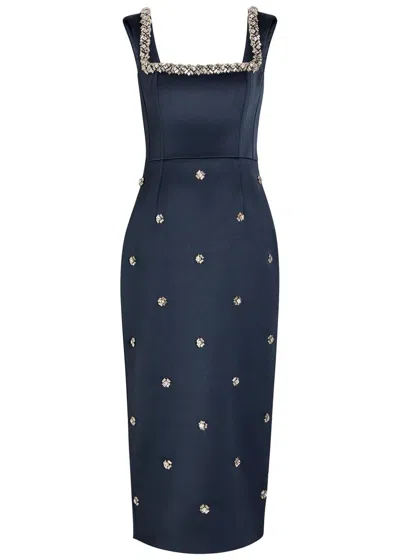 Rebecca Vallance Ayla Crystal-embellished Satin-crepe Midi Dress In Blue
