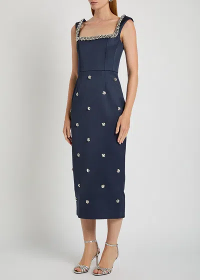 Rebecca Vallance Ayla Crystal-embellished Satin-crepe Midi Dress In Blue