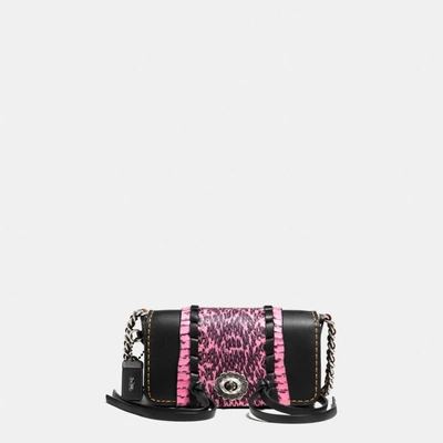Coach Dinkier Snake Trim Leather Cross-body Bag In Black/neon Pink/light Antique Nickel