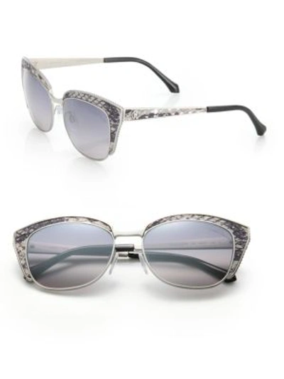 Roberto Cavalli 54mm Printed Leather & Metal Cat's-eye Sunglasses In Na