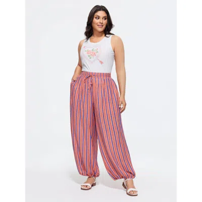 Bloomchic Striped Print Cuffed Hem Drawstring Pants In Multi