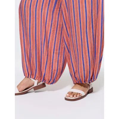 Bloomchic Striped Print Cuffed Hem Drawstring Pants In Multi
