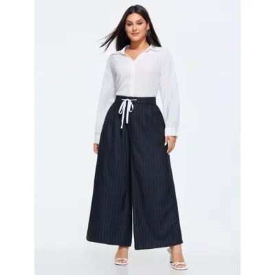 Bloomchic Striped Print Contrast Drawstring Wide-leg Pants In Multi
