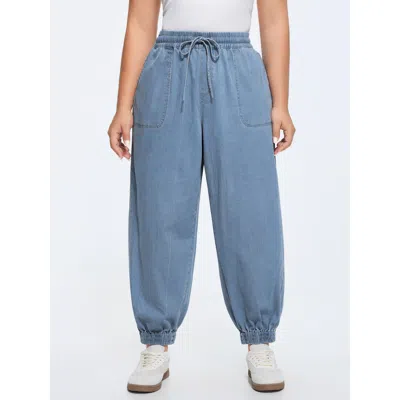 Bloomchic Pull-on Elastic Waist Harem Jeans In Blue