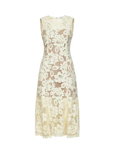 Self-portrait Midi Dress Yellow Crochet Lace With Yellow Cotton Lace For Women In Multi