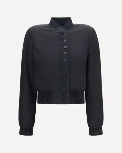 Alexander Mcqueen Buttoned Bomber Jacket With Visible Stitching In Black