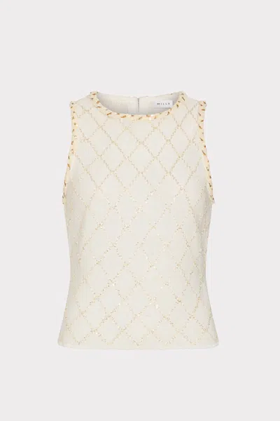 Milly Meli Beaded Sleeveless Sweater In White