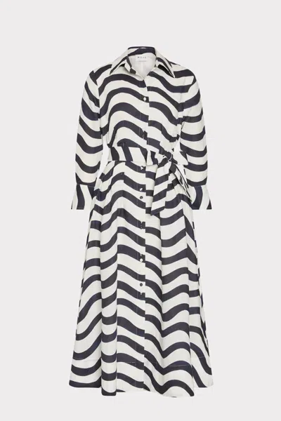 Milly Lexi Stripe Tie Waist Long Sleeve Midi Shirtdress In Blue