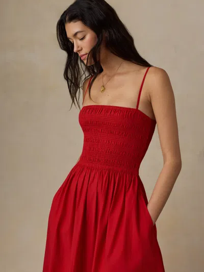 Faherty Coastal Poplin Lucia Dress Tango Red
