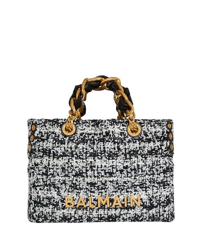 Balmain Small Soft 1945 Tote Bag In Tweed In Multi